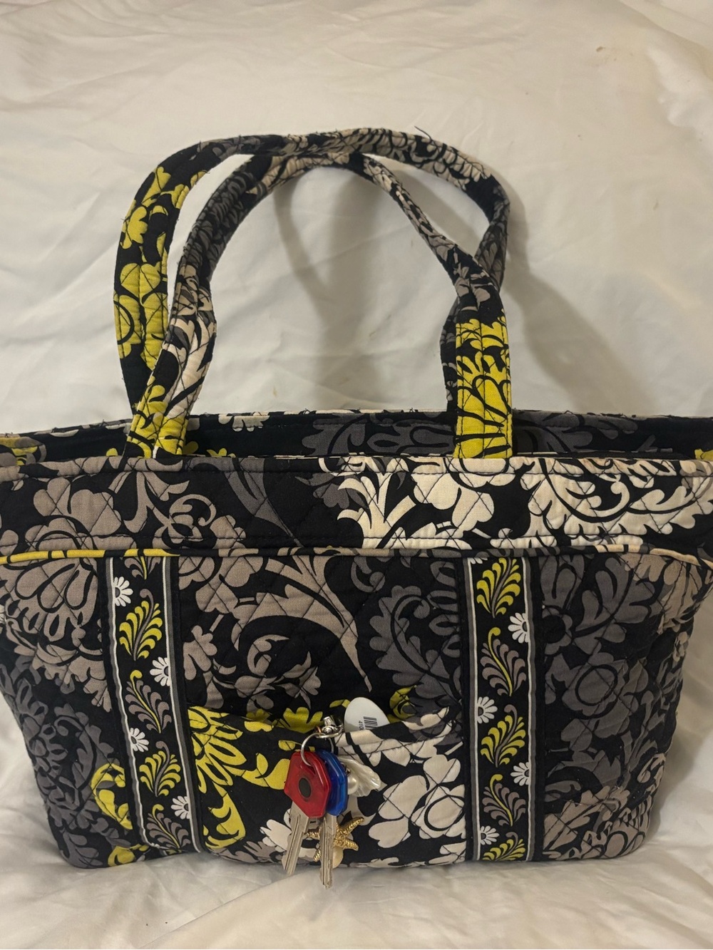 Vera Bradley Black, Gray & Yellow Floral Quilted Tote